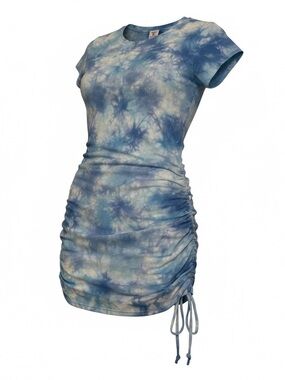 PINK Victoria's Secret Blue Tie-Dye Ruched Side Mini Dress